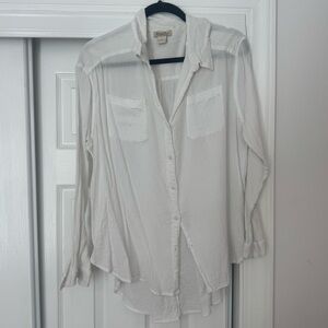 Lucky Brand White Gauzy Button-Up Top
